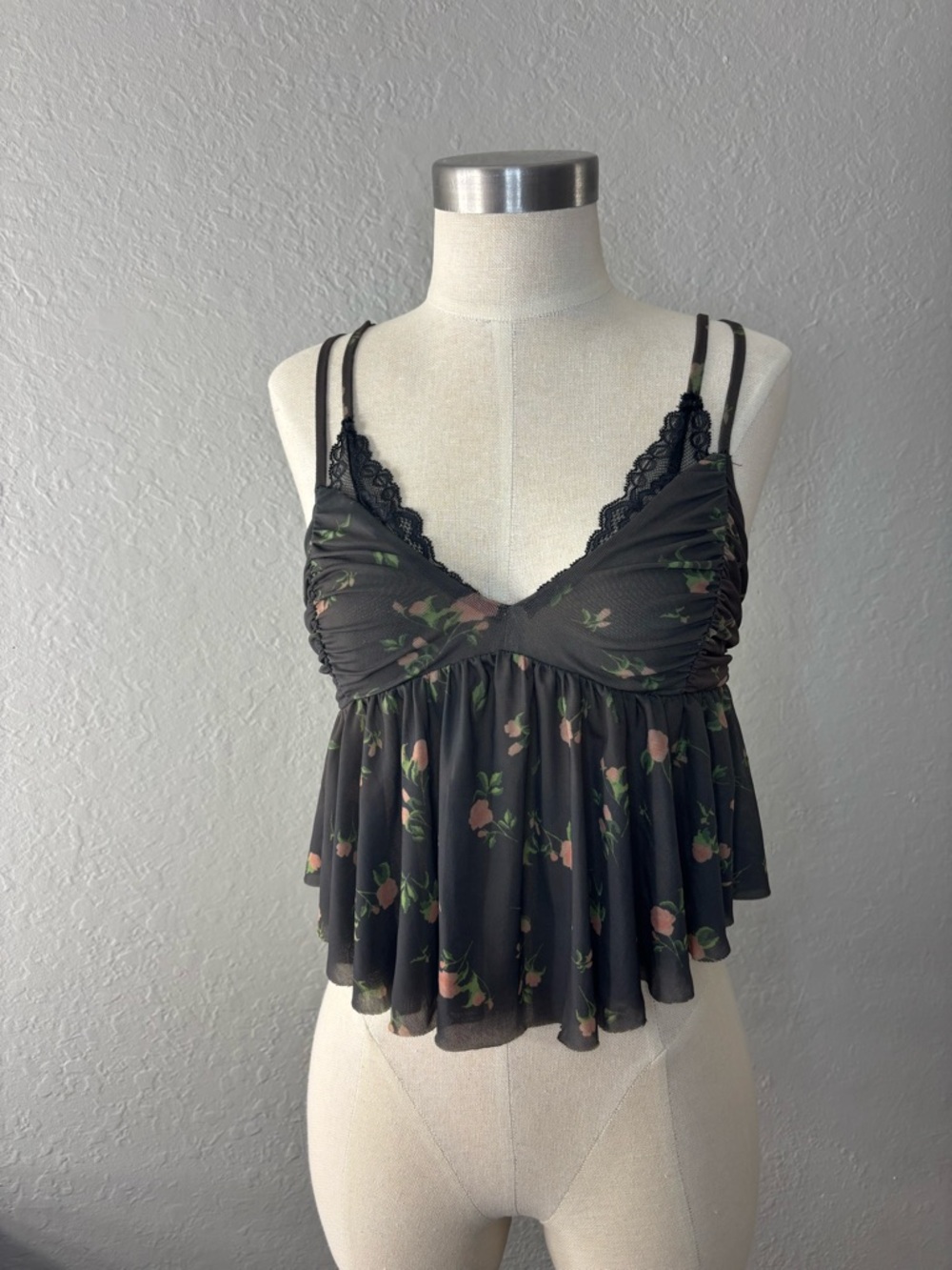Urban Outfitters Black Floral Lace-Trim Cami